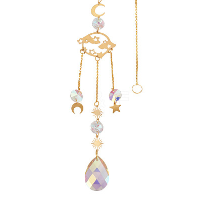 1Pc Faceted Glass Sun Catcher Pendant Decorations AJEW-TA0002-90-1