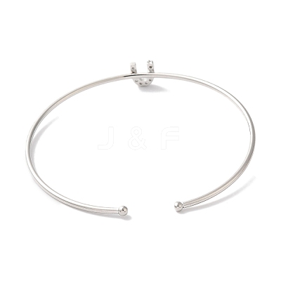 Rack Plating Brass Micro Pave Clear Cubic Zirconia Letter Open Cuff Bangles BJEW-A018-01P-U-1