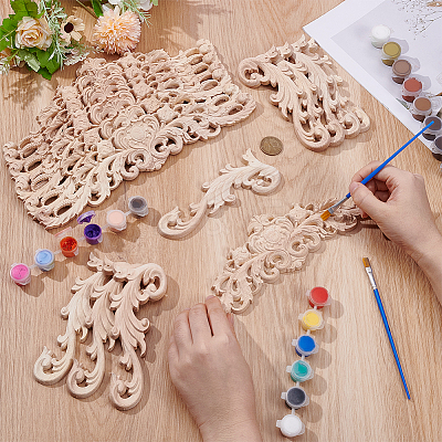 2 Styles Wood Carved Onlay Applique Craft WOOD-WA0001-01-1