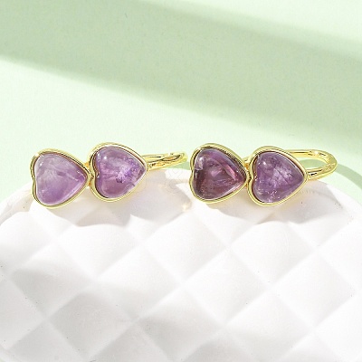 Valentine's Day Heart Natural Amethyst Stud Earrings EJEW-T053-01G-09-1