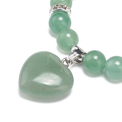 Natural Green Aventurine Round Beaded Stretch Bracelet with Heart Charm BJEW-JB09019-05-1