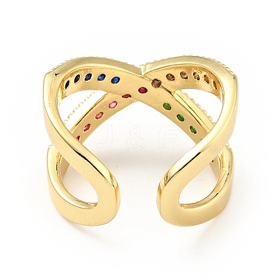 Cubic Zirconia Criss Cross Open Cuff Ring X-RJEW-E046-23G-01-1