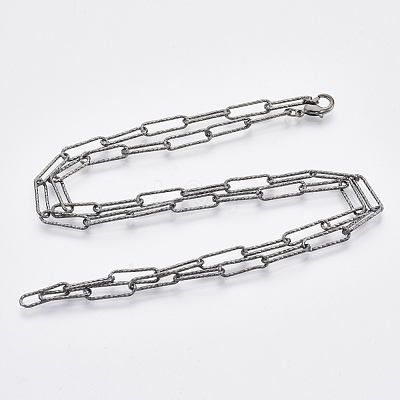 Brass Textured Paperclip Chain Necklace Making MAK-S072-02B-B-1