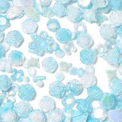 Rainbow Iridescent Plating Acrylic Beads OACR-U006-01E-1