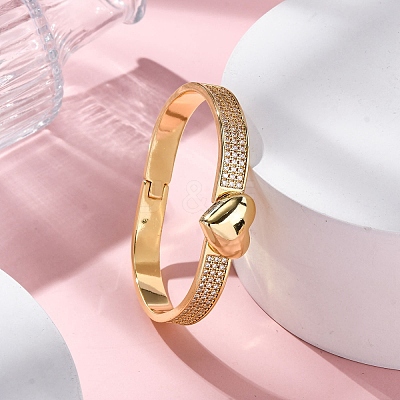 Rack Plating Brass Micro Pave Cubic Zirconia Hinged Bangles BJEW-H624-06C-G-1