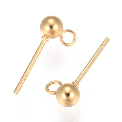 202 Stainless Steel Ball Stud Earring Findings STAS-F141-06G-4mm-1