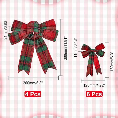 10Pcs 2 Style Christmas Theme Tartan Pattern Polyester Bowknot AJEW-CA0002-64-1