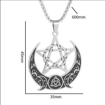 Moon Pentagram 201 Stainless Steel Pendant Necklaces for Women Men FS-WG0AEB1-01-1