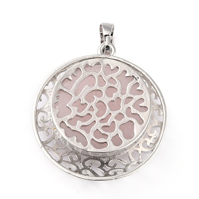 Mixed Gemstone Pendants with Hollow Platinum Brass Findings G-P448-A-1