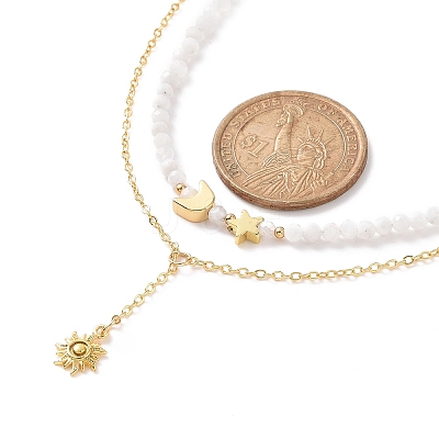 Brass Moon & Star Charms Double Layer Necklace NJEW-JN04142-1