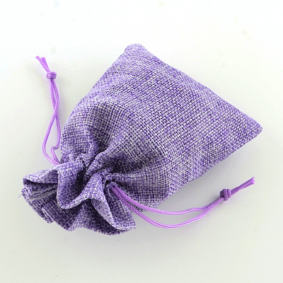 Polyester Imitation Burlap Packing Pouches Drawstring Bags ABAG-R004-14x10cm-08-1