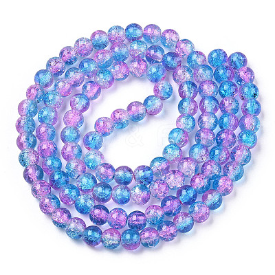 Two-Tone Crackle Baking Paint Transparent Glass Beads Strands X-CCG-T004-8mm-03-1