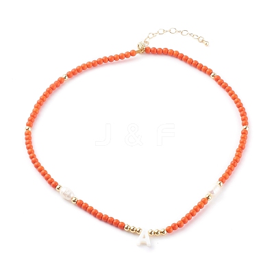 Natural Shell Initial Pendant Necklaces NJEW-JN03405-1