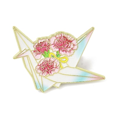 Paper Crane & Flower Alloy Enamel Pin Backs for Clothes for Women LS-JEWB-F043-02D-1