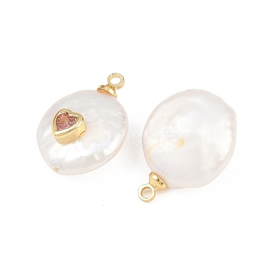 Brass Micro Pave Cubic Zirconia with Natural Pearl Pendants KK-Z146-07A-01-1