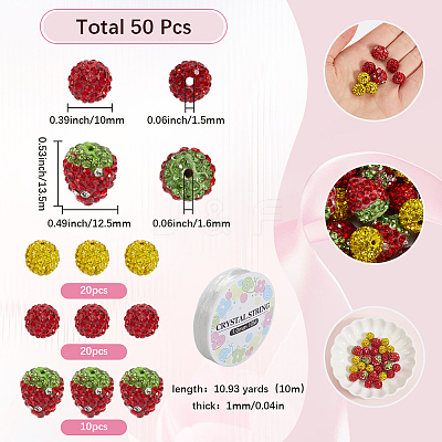 DIY Strawberry Handmade Polymer Clay Rhinestone Beads Bracelets Making Kits FIND-SC0015-13-1