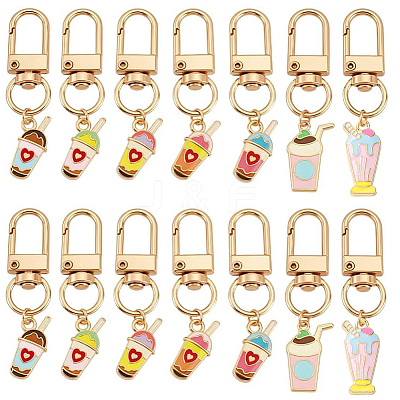 14Pcs 7 Styles Drink Alloy Enamel Pendant Decorations KEYC-PH01568-1