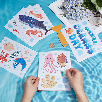 6Pcs Sea Animals PVC Waterproof Self Adhesive Stickers STIC-SP0001-25-1