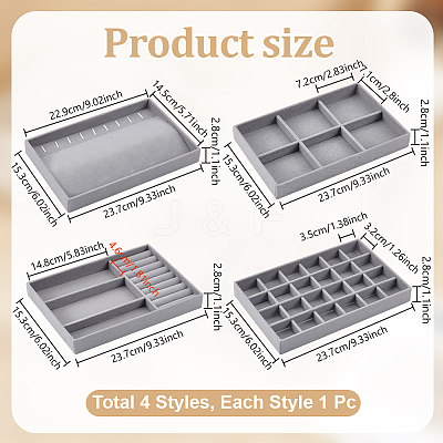 4Pcs 4 Styles MDF Covered with Velvet Jewelry Display Trays CON-UN0001-16B-1