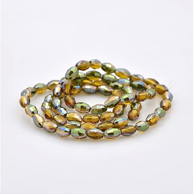 Half Rainbow Plated Glass Faceted Rice Beads Strands GLAA-A030A-HR06-1
