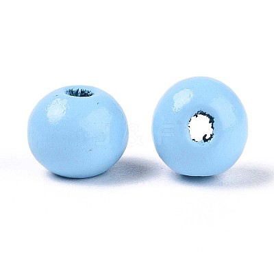 Spray Painted Round Natural Schima Wood Beads LS-WOOD-A018-8mm-18-1