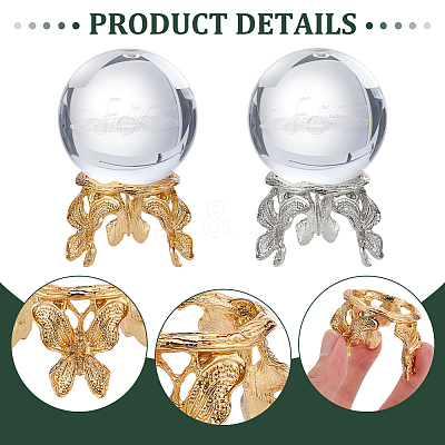 2Pcs 2 Colors Butterfly Alloy Crystal Ball Display Pedestals ODIS-WR0001-07-1