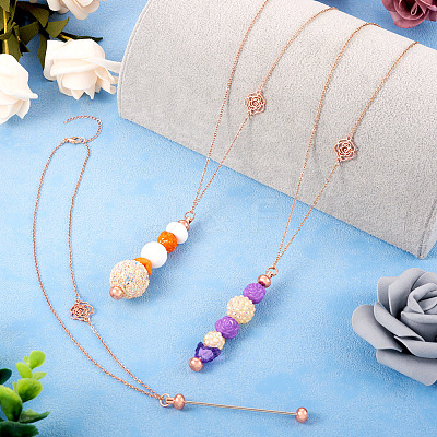 304 Stainless Steel Rose Flower Chain Necklaces NJEW-TAC0021-1