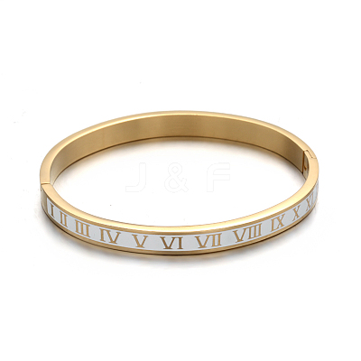 Ion Plating(IP) Roman Numerals Design 304 Stainless Steel Enamel Bangles BJEW-L552-11D-6mm-1