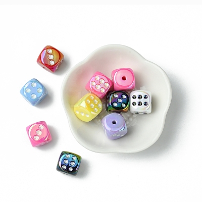 10Pcs UV Plating Rainbow Iridescent Acrylic Enamel Beads SACR-FS0001-32-1