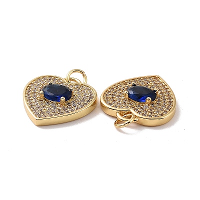 Heart Brass Micro Pave Cubic Zirconia Pendants KK-G435-01G-06-1