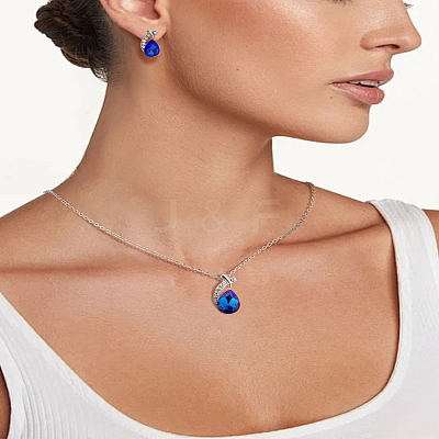 Alloy Rhinestone Pendant Necklace & Stud Earring Sets SJEW-LP0001-46A-1