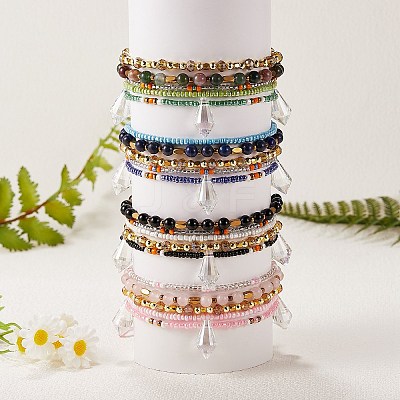 Sparkling Glass Seed Beads 5 Layered Anklet AJEW-SW00006-01-1