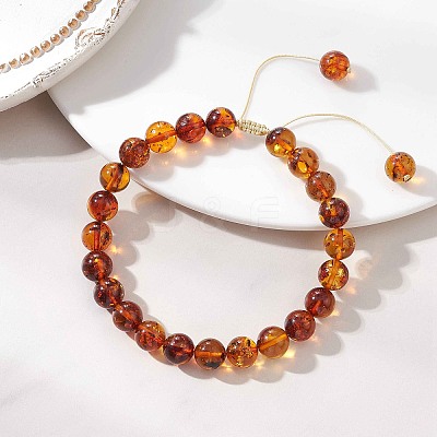 Natural Amber Beads Braided Bead Bracelets for Women Men BJEW-JB13469-1