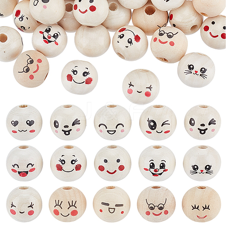 120Pcs 15 Styles Printed Wood European Beads WOOD-UN0001-22C-1