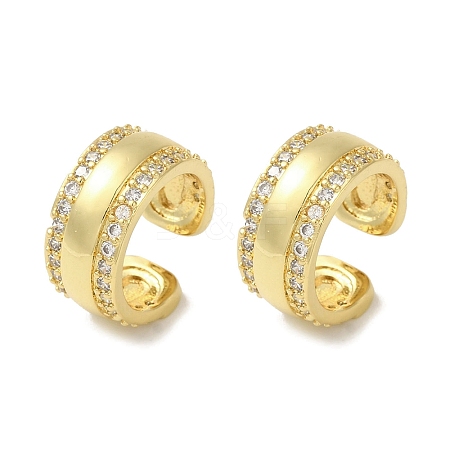 Rack Plating Brass Micro Pave Clear Cubic Zirconia Ring Cuff Earrings for Women EJEW-P280-06G-1