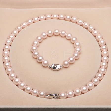 Shell Pearl Round Beaded Necklaces & Bracelets Sets for Women WG18377-32-1