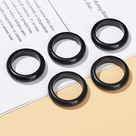 Natural Obsidian Plain Band Finger Rings RJEW-H230-13C-01-1