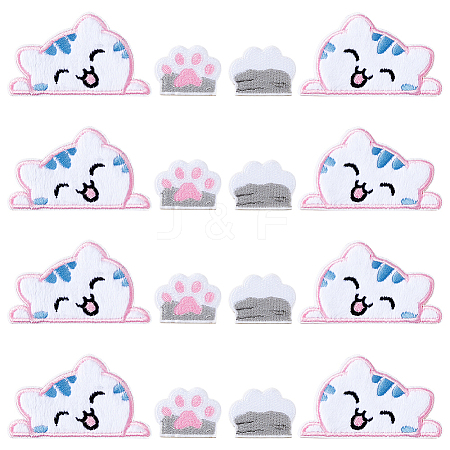 HOBBIESAY 16Pcs 4 Style Cat & Cat Claw Polyester Computerized Embroidery Cloth Self Adhesive/Sew on Patches DIY-HY0001-49-1