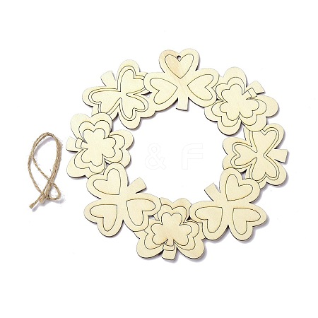 DIY Shamrock Wreath Unfinished Wooden Ornaments Blank Wooden Embellishments LS-WOOD-C009-01-1