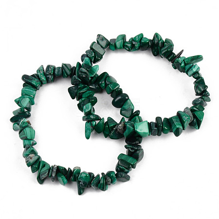 Unisex Chip Synthetic Malachite Beaded Stretch Bracelets BJEW-S143-34-1