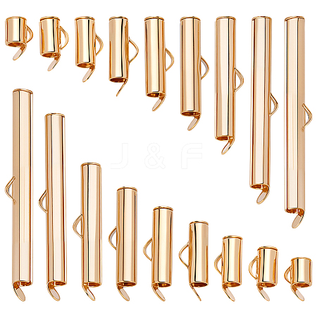 90Pcs 9 Styles Brass Slide On End Clasp Tubes KK-WR0001-37G-1
