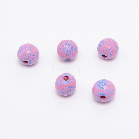 Printed Natural Wood Beads WOOD-TAC0007-60F-1