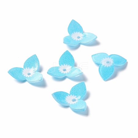 Printed 3-Petal Opaque Acrylic Bead Caps MACR-F071-24B-1