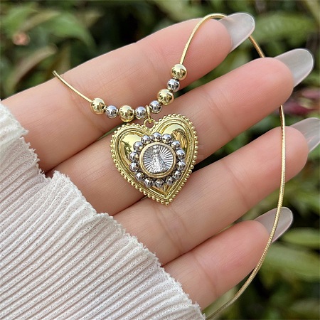 Religion Brass Heart with Virgin Pendant Necklaces for Women WG01AF5-01-1
