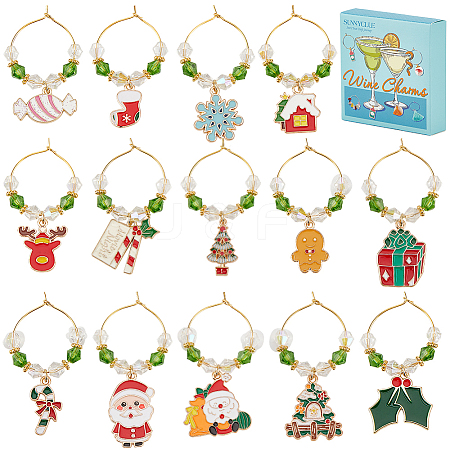 14Pcs Christmas Glass Wine Glass Charms AJEW-SC00006-1