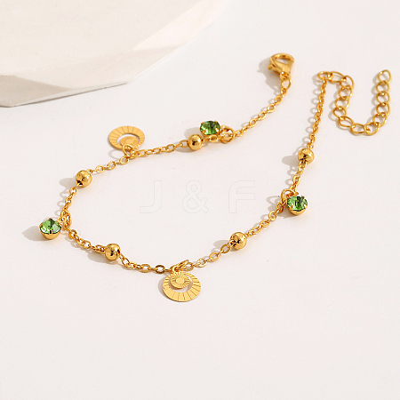 Fashionable Casual Real 18K Gold Plated Brass Pave Lime Green Cubic Zirconia Moon Charm Bracelets for Women JH7788-1