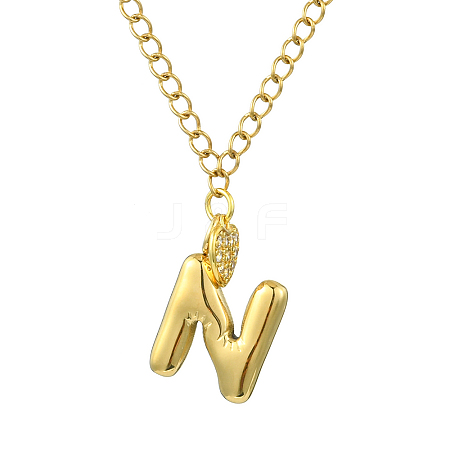 304 Stainless Steel Clear Cubic Zirconia Heart & Letter Pendant Curb Chain Necklaces for Women NJEW-FS00012-27N-1
