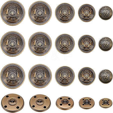 Olycraft 50Pcs 5 Style 4-Hole Brass Buttons BUTT-OC0001-19-1