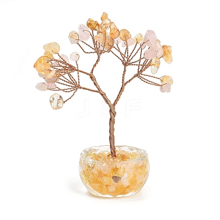 Natural Rose Quartz and Yellow Quartz Chips Tree of Life Decorations DJEW-B013-01H-1