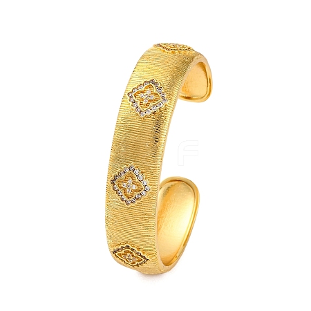 Rhombus Rack Plating Brass Micro Pave Cubic Zirconia Cuff Bracelets for Women BJEW-M040-15G-1